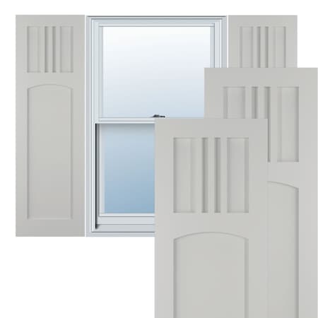 True Fit PVC San Miguel Mission Style Fixed Mount Shutters, Hailstorm Gray, 18W X 27H